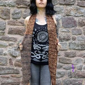 Bohemian Knit Vest Brown & Tan Handmade Cream Stitches Scarf Sweater Soft